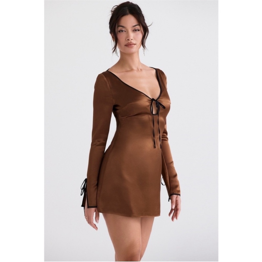 House of CB Sakina Satin Mini Dress Coffee Copper